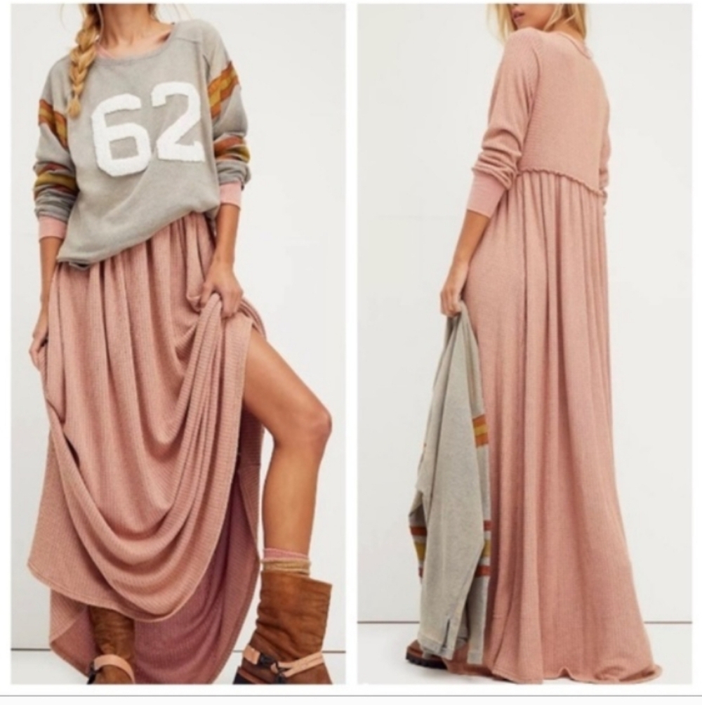 Free People Thermal Knit Maxi Dress Dusty Rose Pink